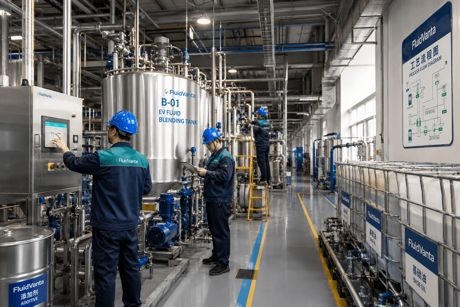Controlled EV fluid blending and filling operations